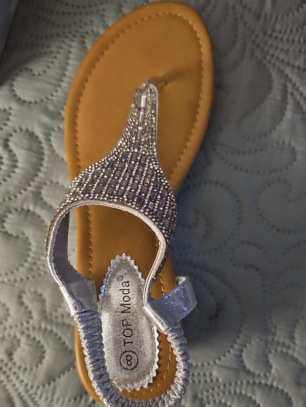 TOP Moda Silver Oak Jeweled T-Strap Sandals